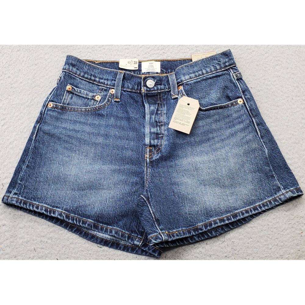 Levi's 501 Curve Shorts Womens Size 28 Blue Denim Red Tab Button Fly 005DP0015